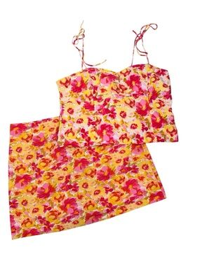 Old Navy Pink and Yellow floral Smocked Top and Skirt